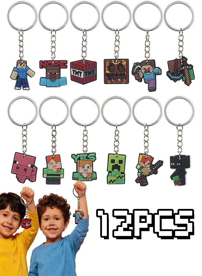 ماين كرافت مجموعة مفاتيح Minecraft مكونة من 12 قطعة، حلقات مفاتيح بشخصيات بكسلية للأطفال واللاعبين، خفيفة الوزن، تصلح كزينة لحقائب الظهر، مثالية كهدايا أعياد الميلاد، هدايا الحفلات، جوائز الفصول الدراسية والمقتنيات. - Image 1